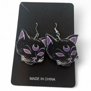 🖤 Black Cat Moon Earrings | Halloween Witchy Goth Aesthetic 🖤